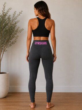 Gymshark Grey High Rise Leggings Pink Logo Waistband XS